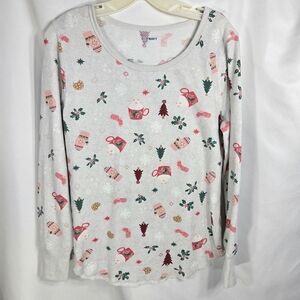 Old Navy Grey Winter Theme Christmas Print Thermal Long Sleeve PJ Top Size Large